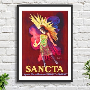 Cartel publicitario vintage de licor "Sancta" de Leonetto Cappiello, estilo art nouveau, con impresión giclée/enmarcada de artista italiano. Ideal como regalo.