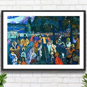 Wassily Kandinsky "La vita colorata" 1907, opera d'arte figurativa astratta, artista russo, decorazione da parete blu, stampa giclée/stampa incorniciata. Regalo ideale.