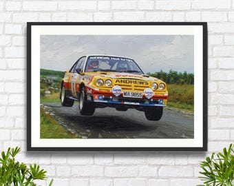 Fotografía del Opel Manta 400 Rally Car: Russell Brookes, Rally Internacional de Manx de 1984.