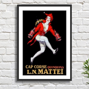 Vintage französisches Aperitif-Weinplakat Jean d'Ylen 'Cap Corse Quinquina' Art Noveau Werbeplakat Giclée-Druck oder gerahmter Giclée-Druck.