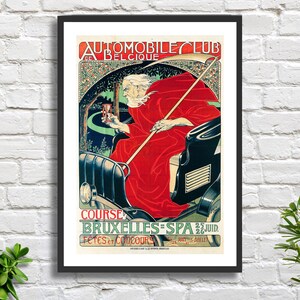 Georges Gaudy 'Automobile Club Belgique. Course Bruxelles Spa', stampa giclée o stampa incorniciata di un manifesto vintage di sport motoristici dell'artista belga.