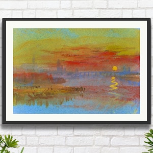 Joseph Mallord William Turner 'Tramonto scarlatto' 1840 Artista romantico inglese, drammatico tramonto rosso brillante, stampa giclée o stampa incorniciata.
