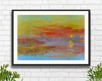 J. M. W. ターナー - 緋色の夕焼け（古典ロマン派絵画の高解像度