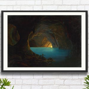 Carl Friedrich Seiffert 'La Grotta Azzurra di Capri' Artista tedesco Costiera Amalfitana Golfo di Napoli Paesaggio di Capri stampa giclée o stampa incorniciata