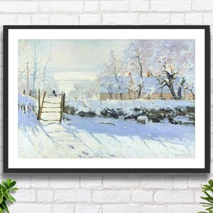 Claude Monet "La Gazza" 1885, artista impressionista francese, paesaggio rurale invernale innevato, stampa giclée o stampa incorniciata. Regalo ideale.