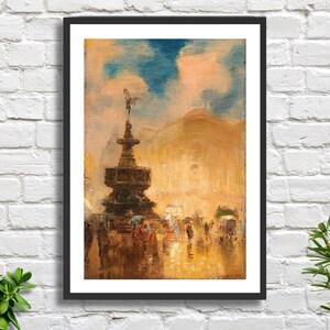 George Hyde Pownall &#39;April Weather, Piccadilly Circus&#39; London Cityscape English artist landscape art giclee print or framed  print.