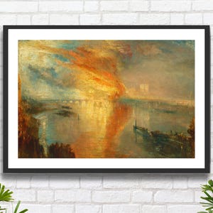Joseph Mallord William Turner 'L'incendio delle Camere dei Lord e dei Comuni, 16 ottobre 1834', stampa giclée di arte romantica o stampa incorniciata.