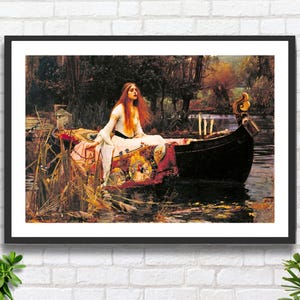 John William Waterhouse 'La Dama di Shalott' (personaggio di una poesia di Alfred Tennyson) mitologia romantica, stampa giclée/stampa incorniciata di un artista inglese.