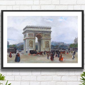Stampa paesaggistica "L'Arco di Trionfo, Parigi" di Ulpiano Checa, stampa giclée di architettura/paesaggio urbano parigino o stampa giclée incorniciata.