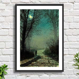 Gicléeprint Grimshaw Moonlit Lane: Engelse nachtelijke landschapskunst