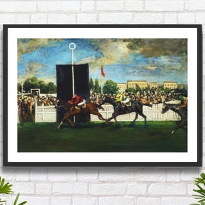 Jacques-Émile Blanche 'Il traguardo di un ippodromo di campagna inglese', corse di cavalli, paesaggio, stampa giclée o stampa incorniciata, regalo ideale
