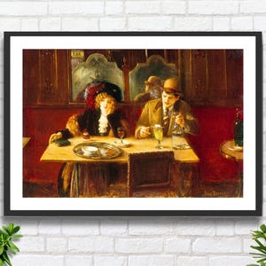 Jean Beraud "Au Cafe, dit l'Absinthe" - Scena di un caffè parigino, decorazione da parete rossa, artista francese, arte figurativa, stampa giclée o stampa incorniciata. Regalo ideale.