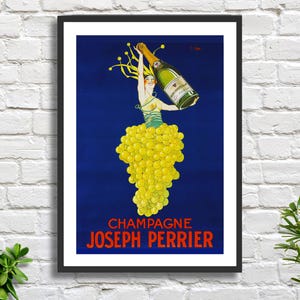 Französisches Küchenplakat, Vintage Champagner-Werbeplakat Joseph Stall 'Champagne Joseph Perrier' Giclée-Druck oder gerahmter Giclée-Druck.