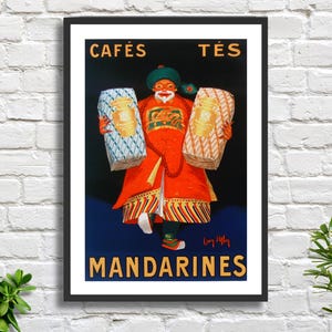 Jean d'Ylen 'Cafés Tés a los Mandarine' 1927 vintage artista francés art nouveau cartel publicitario cartel de cocina impresión giclée/impresión enmarcada.