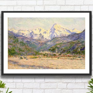 Claude Monet 'La valle della Nervia' impressionista montagne e paesaggio innevato stampa artistica giclée o stampa giclée incorniciata. Regalo ideale