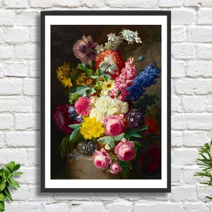 Jean Benner 'A Profusion of Beauty' 1848 fiori vivaci e colorati natura morta decorazione floreale da parete artista francese stampa giclée o stampa incorniciata.