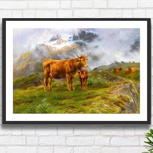 Rosa Bonheur 'Highland Cattle' 1876 Artista francese Paesaggio di campagna scozzese con animali da fattoria Stampa giclée o stampa incorniciata Regalo ideale