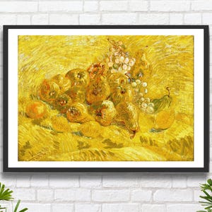 Vincent van Gogh 'Cotogne, limoni, pere e uva', opera d'arte botanica, natura morta, stampa giclée o stampa giclée incorniciata. Ideale come regalo di compleanno.