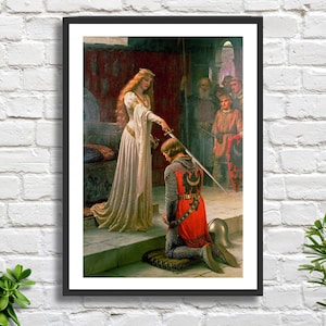 Edmund Blair Leighton, "The Accolade", artista inglese, opera d'arte figurativa, cavaliere che viene insignito del titolo, stampa giclée/stampa incorniciata. Regalo ideale.