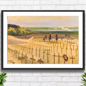 Sir John Lavery 'The Cemetery, Etaples, 1919', opera d'arte paesaggistica commemorativa della prima guerra mondiale, stampa giclée o stampa giclée incorniciata, realizzata dall'artista inglese.