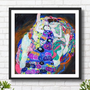 Gustav Klimt 'La fanciulla' mitologia romantica artista simbolista austriaco decorazione murale colorata stampa quadrata, stampa incorniciata o tela tesa.