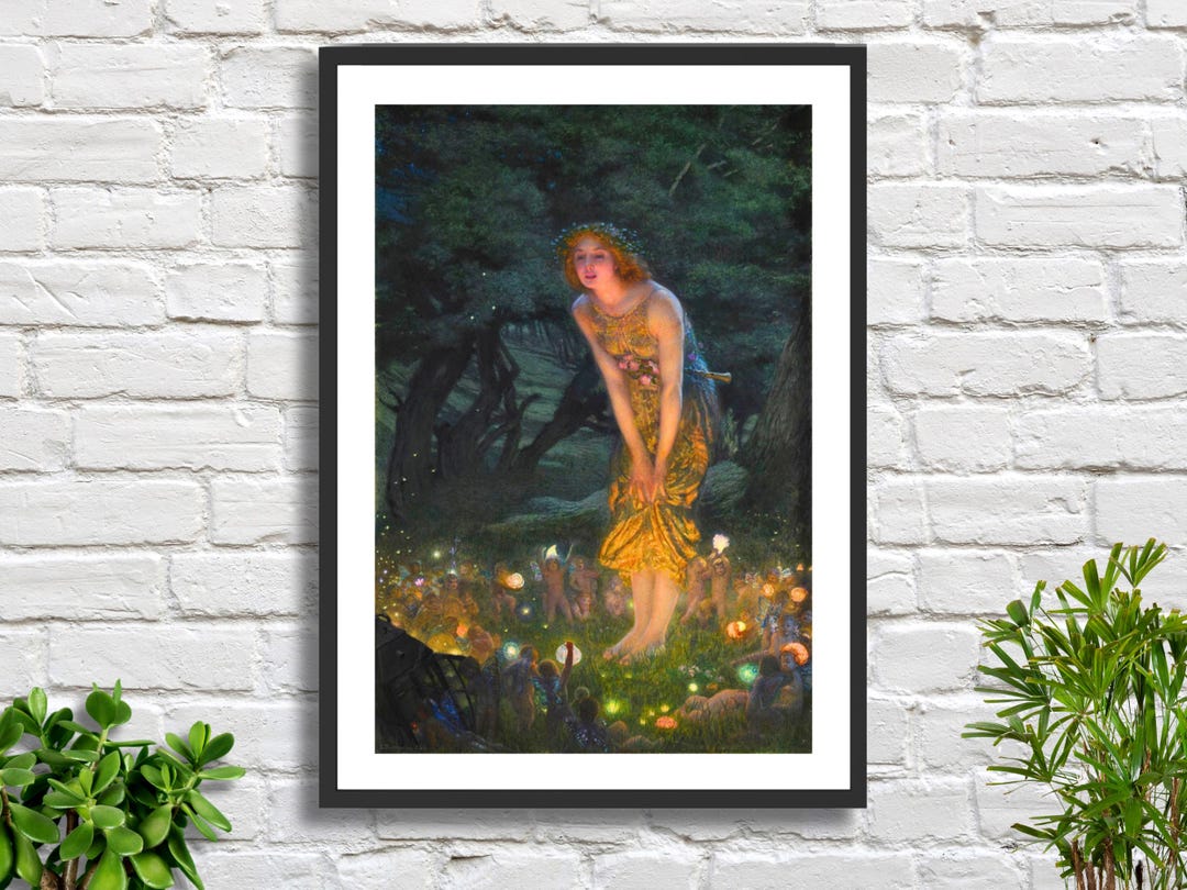 Tapisserie Murale Belge Edward Robert Hughes 1908 Midsummer's Eve - 85x68 Cm Doublée