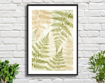 Botanical Fern Print in Neutral Green and Beige: Minimalist Nature Watercolor Style Wall Decor