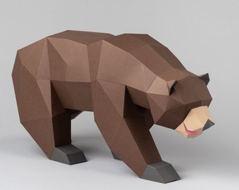 Brown Grizzly Bear 3d papercraft. You get a PDF digital file template and instructions for this DIY (do it yourself) paper sculpture.