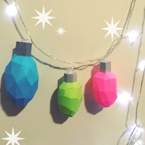 Holiday lights 3d papercraft. You get a PDF & SVG improved digital file templates for this DIY modern paper sculpture.