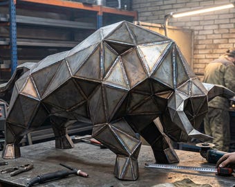 Bull 3D Metal Sculpture Welding Pattern. SVG, DXF and pdf Instant Download with fold angles for DIY