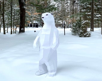 Stand Polar Bear BIG papercraft. You get a PDF digital file templates and instructions for this DIY modern paper sculpture.