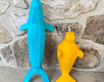 Seal and Manatee 3D papercraft you get both cause they are best buds. PDF digital file templates and instruction for both DIY 3d papercraft