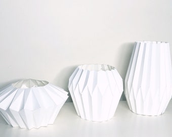 Origami vases 3d papercraft. You get SVG and  PDF digital file template and instructions for this DIY (do it yourself) paper sculpture.