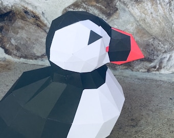 Puffin 3d papercraft. With this purchase you get SVG and PDF digital downloadable files for this DIY (do it yourself) paper sculpture.