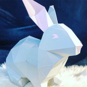 Cute Bunny rabbit 3D papercraft. You get SVG and PDF digital file with templates and instructions for this DIY modern sculpture.