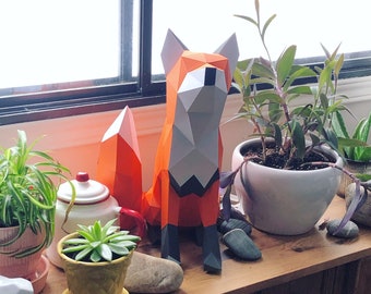 Fox (Teen) 3D papercraft. You get SVG and PDF digital file templates and instruction for this DIY modern paper decoration.