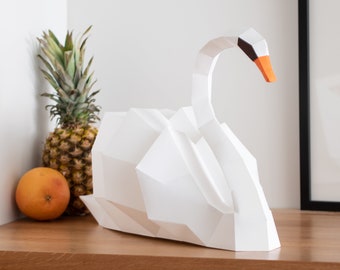 Swan 3d papercraft. You get a PDF digital file with templates and instructions for this DIY modern sculpture.