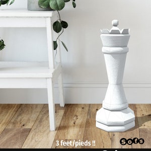 Pieza de ajedrez reina Papercraft gigante de 3 pies de alto 3D Obtienes plantillas de archivo digital PDF, instrucciones para esta decoración de papel moderna DIY.