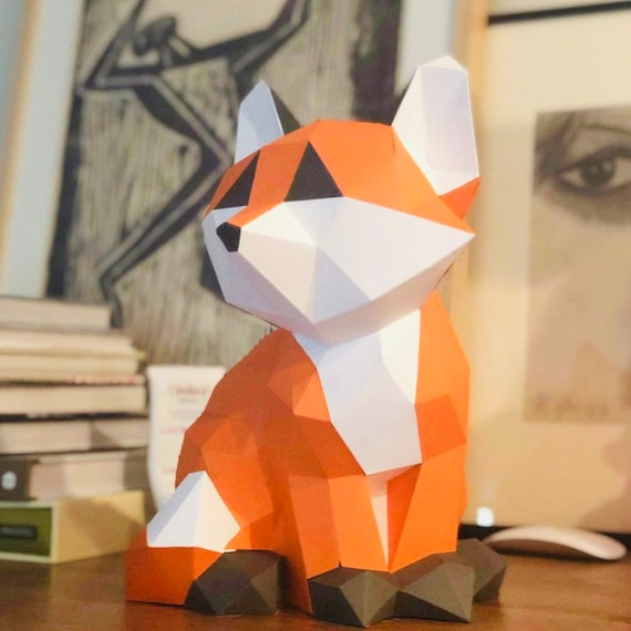 Baby Fox 3D Papercraft. You get a SVG and PDF digital file templates and instruction for this DIY modern paper decoration.
