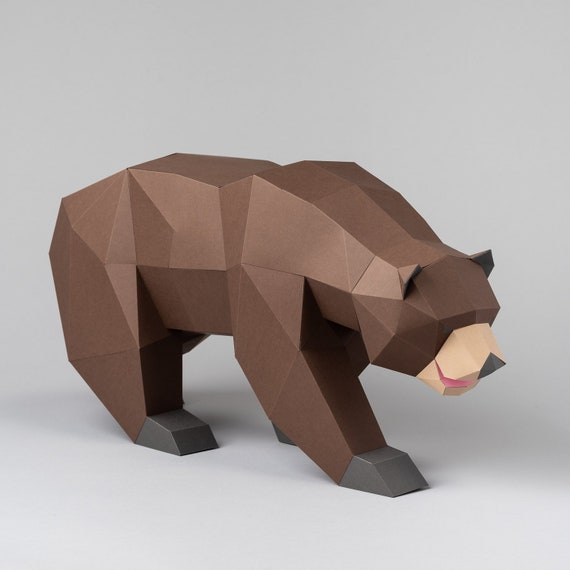 Brown Grizzly Bear 3d papercraft. You get a PDF digital file | Etsy