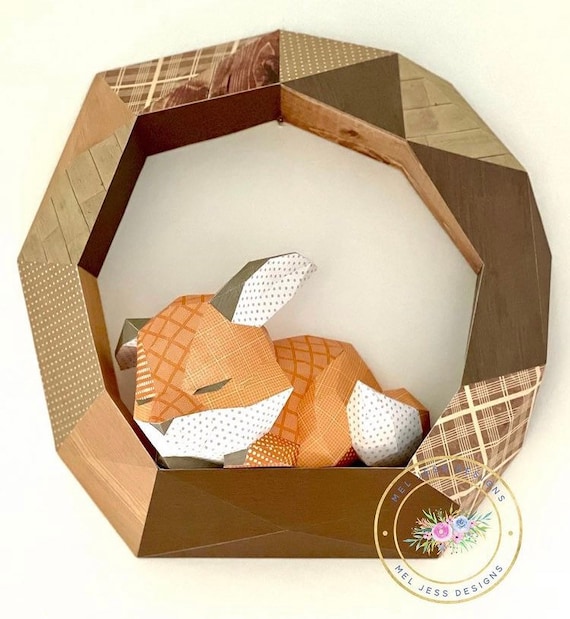 Tree Fox on Wall 3D papercraft. (Flowers not included) You get PDF & SVG digital file templates and instructions for this DIY paper model.