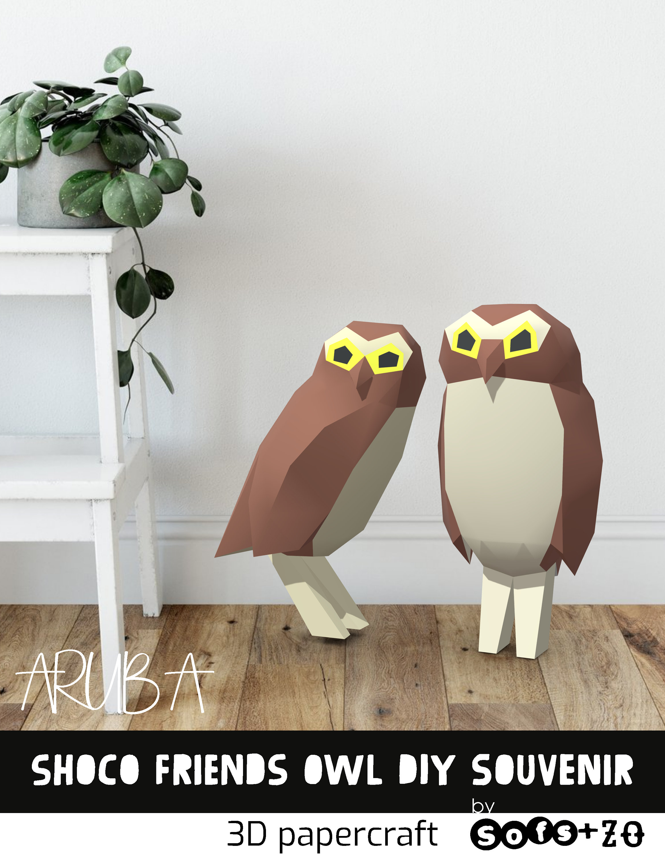 Shoco Owl 3D Papercraft. You get PDF digital file template and instruction for this diy paper decora