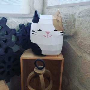 Round Cat 3D Papercraft. You get an SVG DXF PDF digital file template and instruction for this diy paper decoration.