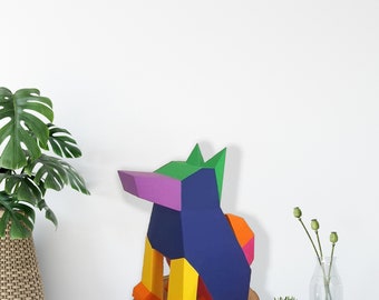 Dog Square Papercraft. Colorful Dog You get a PDF templates and instructions for this DIY modern lowpoly paper sculpture.
