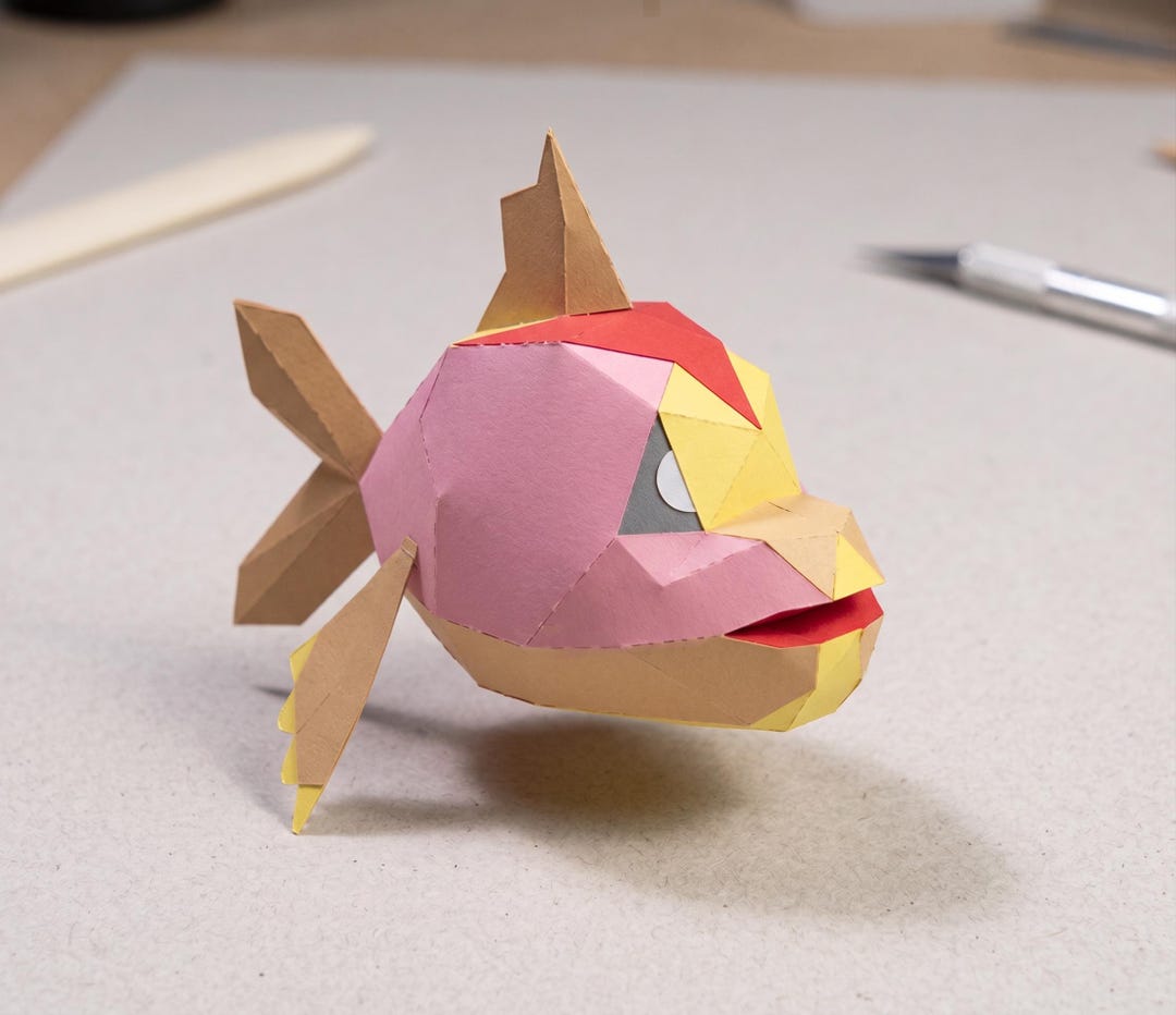 Round Funny Fish 3D Papercraft on Wall. You Get a PDF, SVG Digital File ...