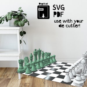 Giant Chess board Set 3D papercraft. You get SVG, PDF digital file templates and instructions for this DIY chess game.