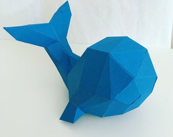 Whale 3d papercraft. With this purchase you get SVG and PDF digital downloadable files for this DIY (do it yourself) paper sculpture.