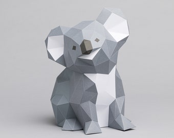 Baby Koala  3D papercraft. You get a SVG and PDF digital file templates and instruction for this DIY modern paper decoration.