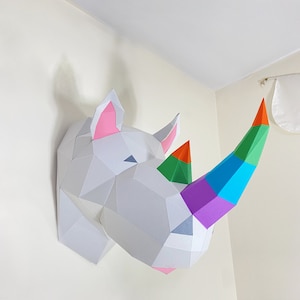 Rhino 3D Papercraft. Lowpoly Paper, get a PDF digital file template and instructions, DIY (do it yourself) modern paper sculpture.