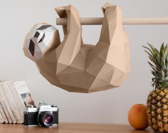 Hanging Sloth 3D Papercraft. you get SVG and PDF digital downloadable files for this DIY (do it yourself) paper sculpture.